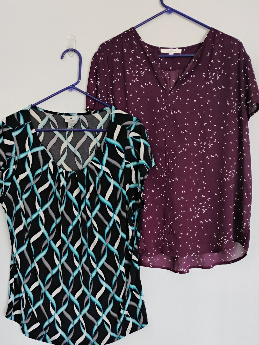 1X Lot Worthington & Fun2Fun Blouses Business Casual Geometric Plum Like New 2pc